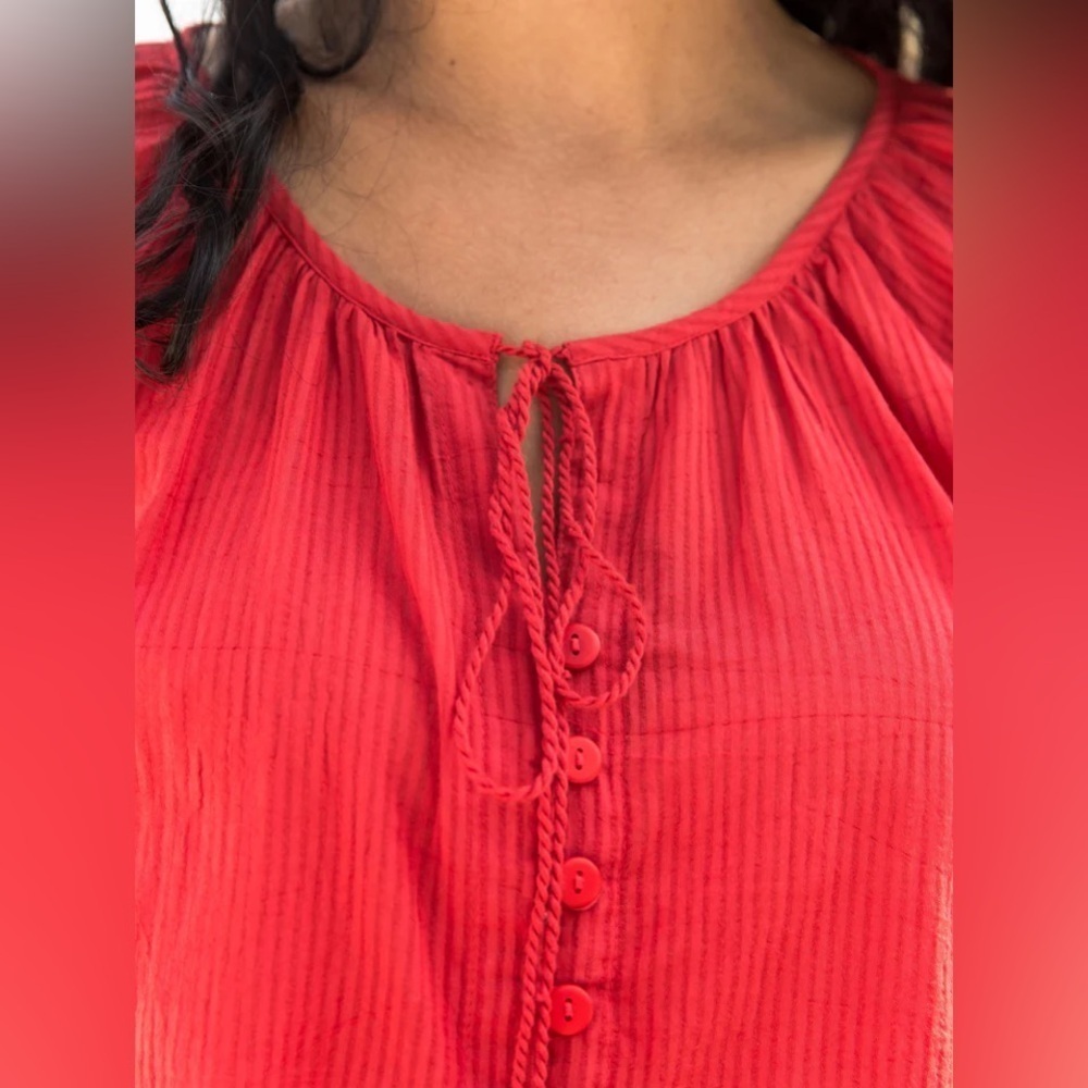 April Cornell Poppy Embroidered Tassel Short Sleeve buttoned Down Blouse… - Picture 4 of 13